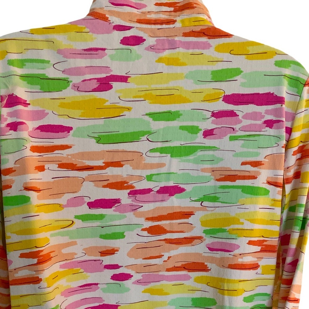 Ibkul UPF 50 Quarter Zip Top -M yellow pink orange , nylon spandex - Picture 5 of 5